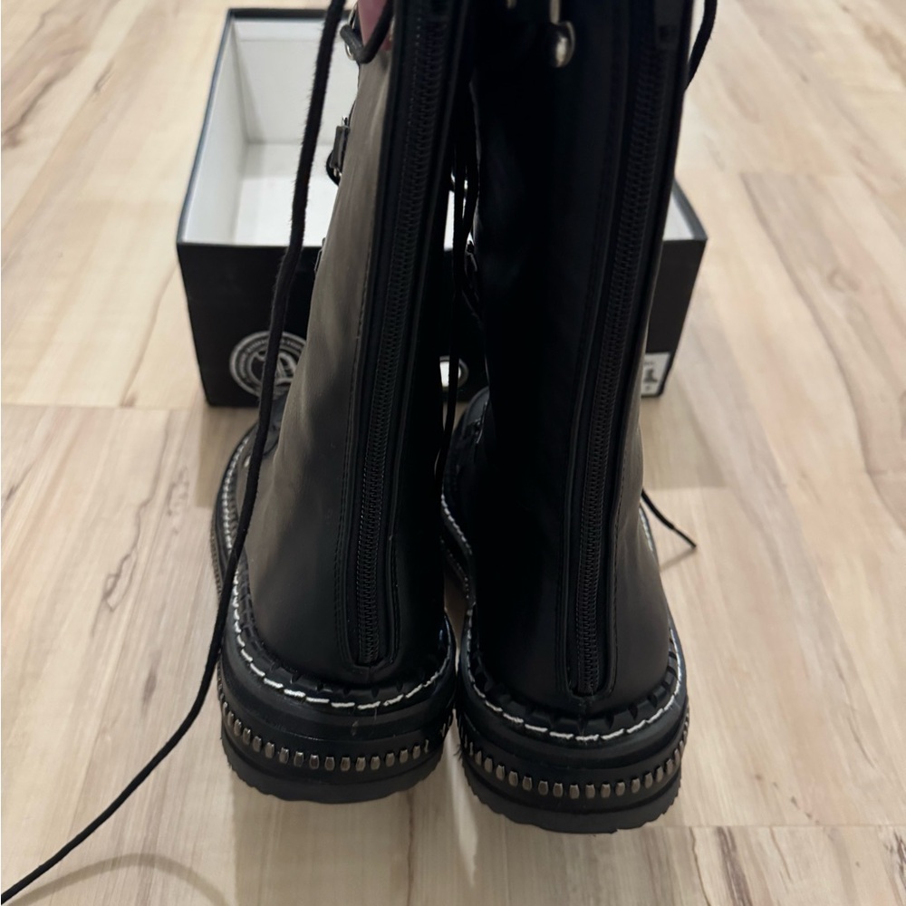 Gothic Zipper Platform Punk Lace Up Mid Calf Boots - Picture 11 of 13